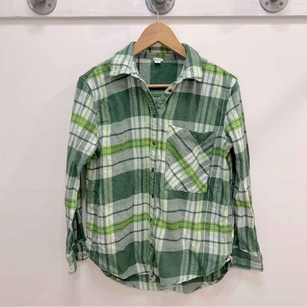 XXS aerie thick flannel green plaid women’s shirt